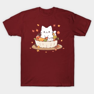 Cute cat with thanksgiving food T-Shirt